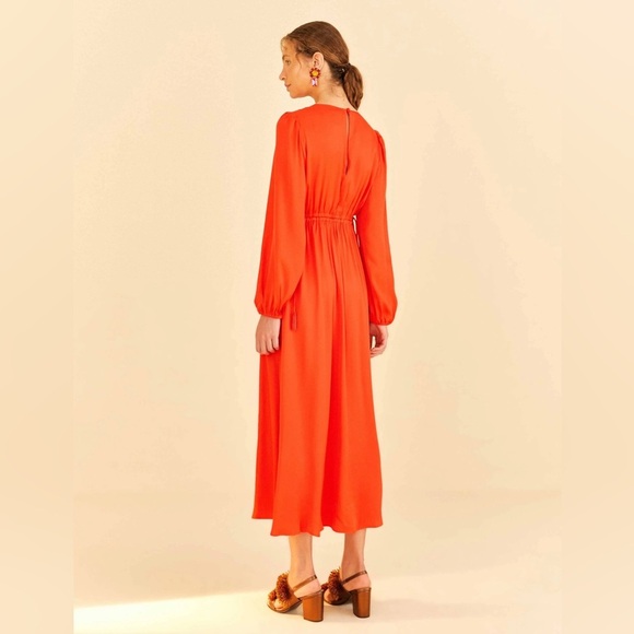 FARM Rio Red Viscose Satin Cutout Dress - Picture 2 of 5